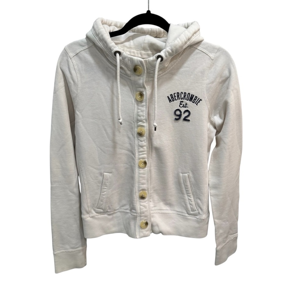 Vintage Y2K Abercrombie & Fitch Off-White Button-Up Hoodie Size L Kids Women S